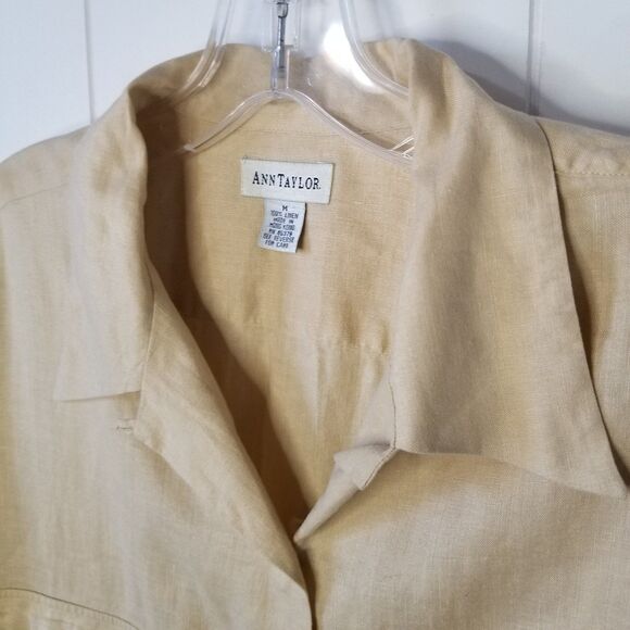 Ann Taylor 100% Linen Shirt Womens Size Medium Tan Long Sleeve - Picture 4 of 7